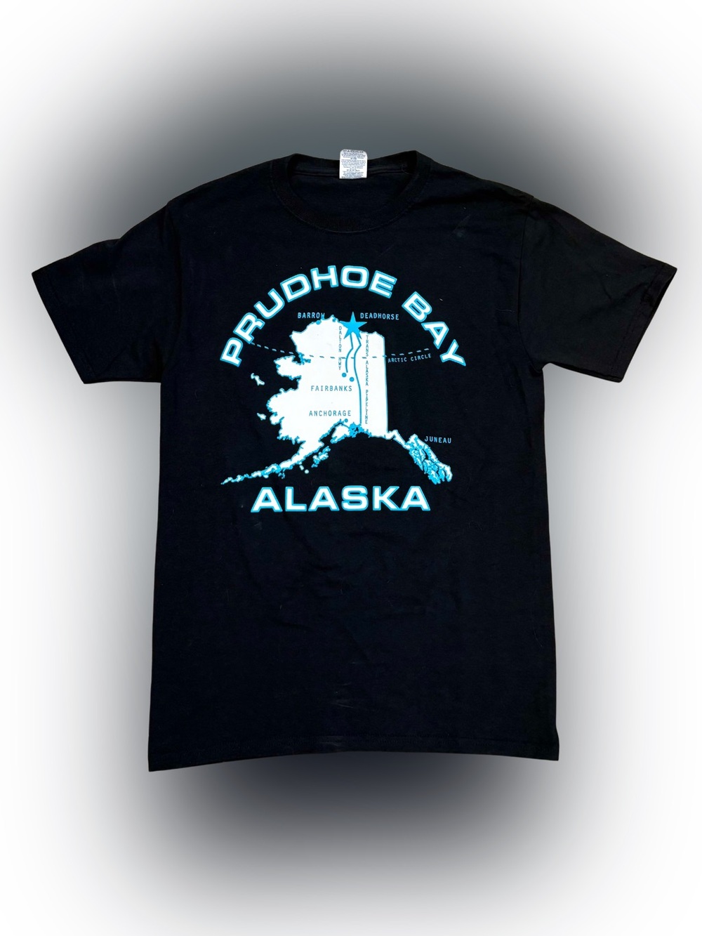 Prudhoe Bay Alaska Graphic Tee - Black with Light Blue Print